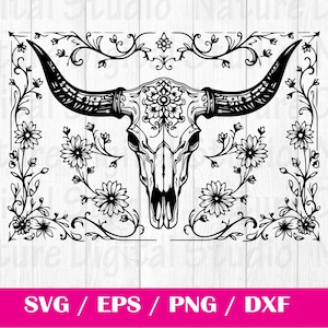 Tooled Leather Pattern Sheridan Longhorn Skull SVG, svg files , Carving and Tooling Pattern, Digital Download, Silhouette Svg,Sheridan10