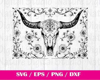 Tooled Leather Pattern Sheridan Longhorn Skull SVG, svg files , Carving and Tooling Pattern, Digital Download, Silhouette Svg,Sheridan10