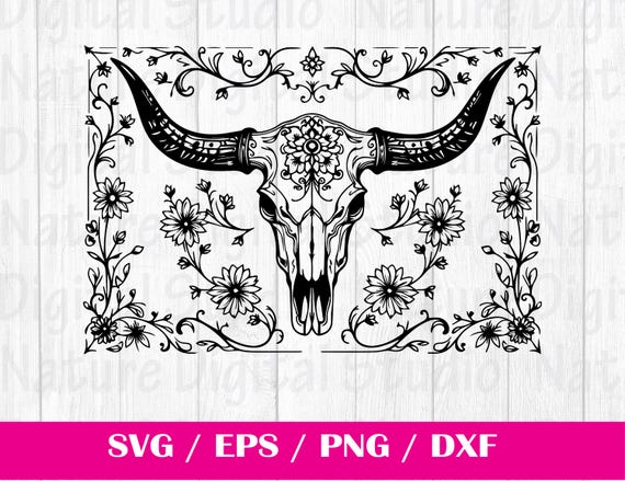 Tooled Leather Pattern Sheridan Longhorn Skull SVG, svg files , Carving and Tooling Pattern, Digital Download, Silhouette Svg,Sheridan10