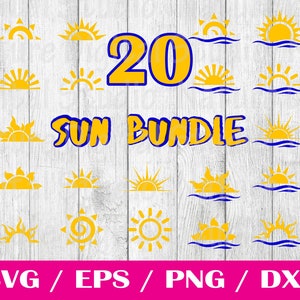 Sun SVG Bundle, Sun Sunset Sunrise Sunshine Horizon Waves Summer Beach Cricut Cut Files Bundle Silhouette Printable Clip Clipart Vector Art