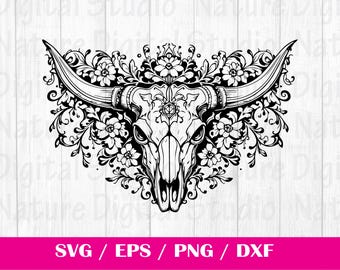 Tooled Leather Pattern Sheridan Longhorn Skull SVG, svg files , Carving and Tooling Pattern, Digital Download, Silhouette Svg,Sheridan6