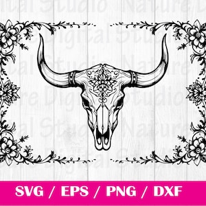 Tooled Leather Pattern Sheridan Longhorn Skull SVG, svg files , Carving and Tooling Pattern, Digital Download, Silhouette Svg,Sheridan4