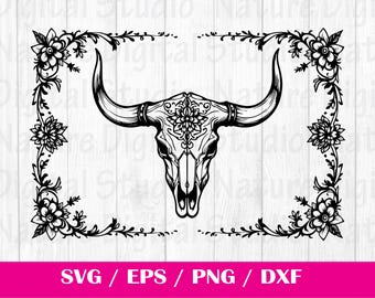 Tooled Leather Pattern Sheridan Longhorn Skull SVG, svg files , Carving and Tooling Pattern, Digital Download, Silhouette Svg,Sheridan4