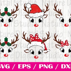 Bundle de Noël renne visages SVG, renne SVG, Svg garçon renne, fille renne SVG, Noël 2025 Svg, mignon renne visage Svg Cricut