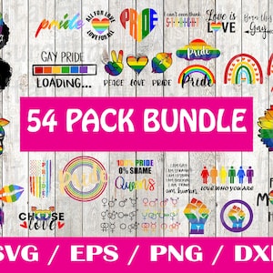 54 Paquete SVG LGBT, Gay Festival svg, Archivos SVG del Orgullo Gay, Lesbiana svg, archivo de corte arco iris lgbt, archivo cricut svg citas lgbt, archivo cortado, png