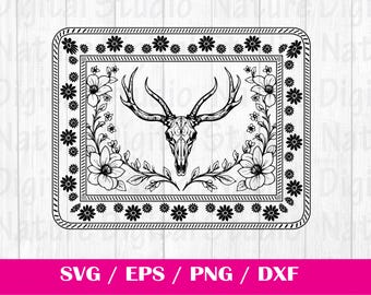 Tooled Leather Pattern Reindeer Longhorn Skull SVG, svg files , Carving and Tooling Pattern, Digital Download, Silhouette Svg, Reindeer1