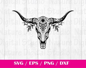 Tooled Leather Pattern Sheridan Longhorn Skull SVG, svg files , Carving and Tooling Pattern, Digital Download, Silhouette Svg,Sheridan7