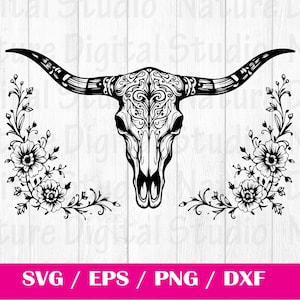 Tooled Leather Pattern Sheridan Longhorn Skull SVG, svg files , Carving and Tooling Pattern, Digital Download, Silhouette Svg,Sheridan9