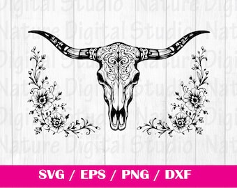 Tooled Leather Pattern Sheridan Longhorn Skull SVG, svg files , Carving and Tooling Pattern, Digital Download, Silhouette Svg,Sheridan9