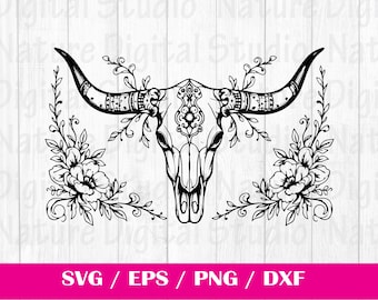 Tooled Leather Pattern Sheridan Longhorn Skull SVG, svg files , Carving and Tooling Pattern, Digital Download, Silhouette Svg,Sheridan8