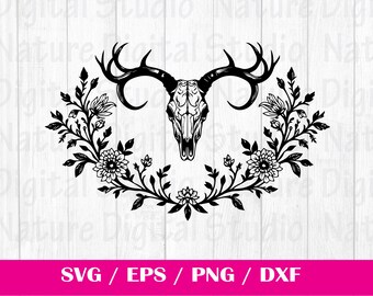 Tooled Leather Pattern Reindeer Longhorn Skull SVG, svg files , Carving and Tooling Pattern, Digital Download, Silhouette Svg, Reindeer4
