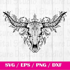 Tooled Leather Pattern Sheridan Longhorn Skull SVG, svg files , Carving and Tooling Pattern, Digital Download, Silhouette Svg, Sheridan5