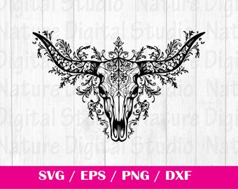 Tooled Leather Pattern Sheridan Longhorn Skull SVG, svg files , Carving and Tooling Pattern, Digital Download, Silhouette Svg, Sheridan5