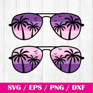 Beach Sunglasses SVG cut file Palm tree Sunglasses Hello Summer Palms shades Beach vibes Vacation shirt Silhouette Iron on Aviators Retro