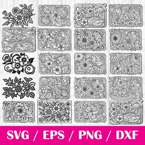 ツールドレザーパターンフローラルSVGバンドル、20個のSVGファイル、Cricut用SVGファイル、SVG Cricut、Cricutカットファイル、デジタルダウンロード、PNG、EPS、