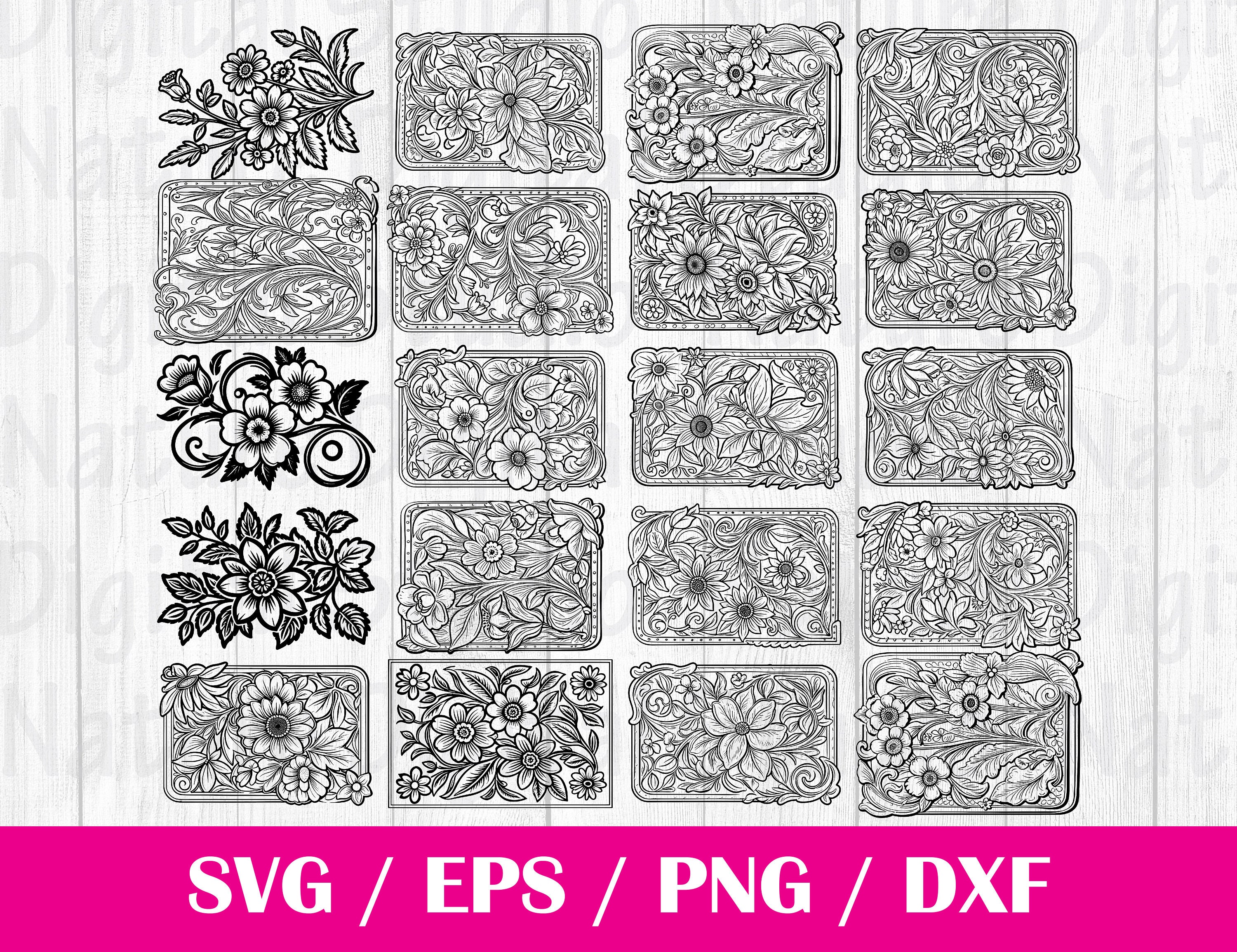 Tooled Leather Pattern Floral SVG Bundle, 20 svg files, svg files for cricut, svg cricut, Cut Files Cricut, Digital Download, PNG, EPS,
