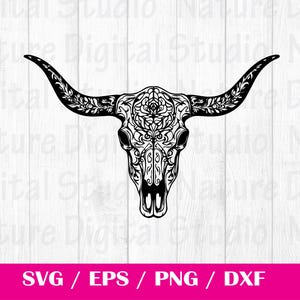 Tooled Leather Pattern Sheridan Longhorn Skull SVG, svg files , Carving and Tooling Pattern, Digital Download, Silhouette Svg,Sheridan2