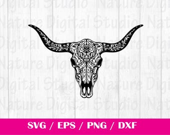 Tooled Leather Pattern Sheridan Longhorn Skull SVG, svg files , Carving and Tooling Pattern, Digital Download, Silhouette Svg,Sheridan2