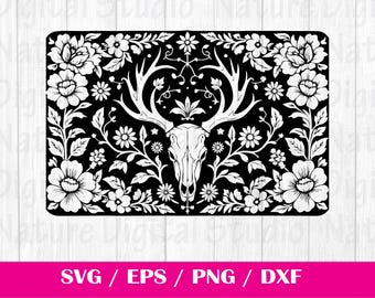 Tooled Leather Pattern Reindeer Longhorn Skull SVG, svg files , Carving and Tooling Pattern, Digital Download, Silhouette Svg, Reindeer3