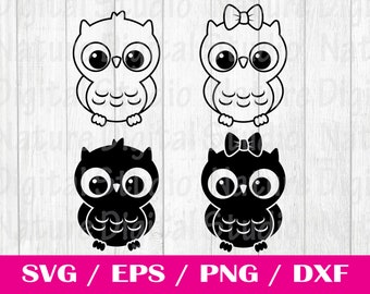 Owl Bundle SVG Owl Outline SVG Cute owl cut file Sweet owl Baby Shower Boy Shirt Bodysuit Girl Shirt Bodysuit Kawaii Animal Kid Silhouette