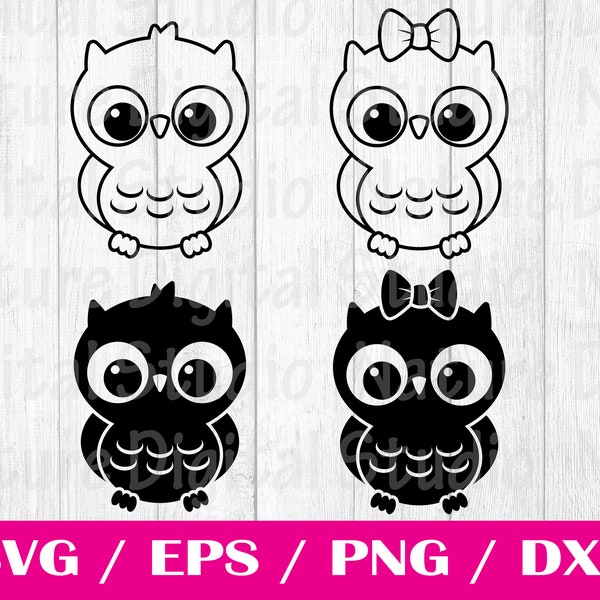 Owl Bundle SVG Owl Outline SVG Cute owl cut file Sweet owl Baby Shower Boy Shirt Bodysuit Girl Shirt Bodysuit Kawaii Animal Kid Silhouette