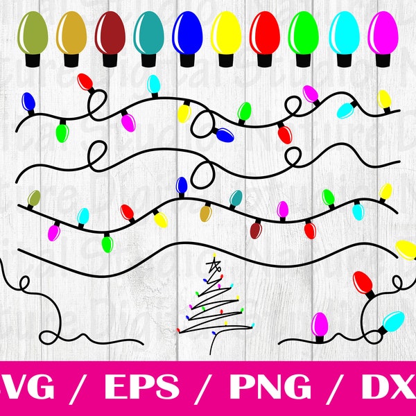 Christmas Lights SVG,String,Seamless,Party,Xmas,DXF,Cut File,Holiday,Clipart,Decor,PNG,Cut File,Cricut,Christmas String Cord Bulb Colors