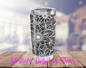 Flower Tumbler Laser Svg, Sunflower SVG, Sunflower 20oz Tumbler Full Wrap Laser Svg, Laser Engraved Svg, Tumbler Laser File