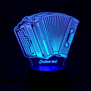 LED Accordion Night Light Personalized, LED Squeezebox Night Light Custom Name, Classical Music Instrument Nightlight, Folk Music Lover Gift