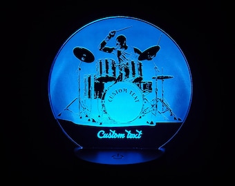 Custom Drummer Nachtlicht - 3D LED Lampe - Personalisiertes Geburtstagsgeschenk mit Namen - Nachtlampe für Schlagzeuger