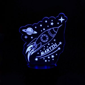 Personalized Rocket Night Light - 3D LED Lamp - Custom Birthday Gift With Name- Space Lamp For Kids