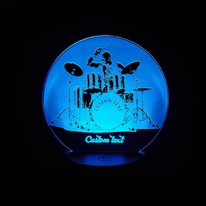 Custom Drummer Night Light 3D LED Lamp Personalized Birthday Gift With Name Night Lamp For Drummers image 1