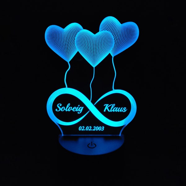 Personalized Love Night Light - 3D LED Lamp - Custom Anniversary Gift With Names And Date - Romantic Gift For Couple - Valentine's Day