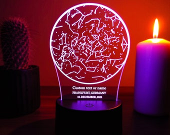 Luz nocturna con mapa de estrellas - Lámpara LED 3D de constelación personalizada - Regalo personalizado para aniversario, boda, día de San Valentín