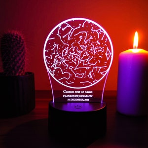 Sternkarte Nachtlicht - Personalisierte Konstellation 3D LED Lampe - Individuelles Geschenk für Jahrestag, Hochzeit, Valentinstag