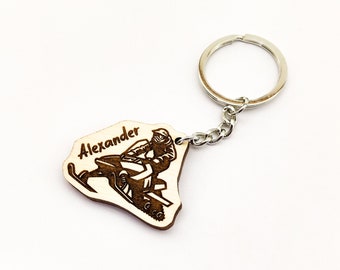 Personalized Snowmobile Wooden Keyring / Keychain With Custom Name Engraving - Gift for Snowmobile Riders