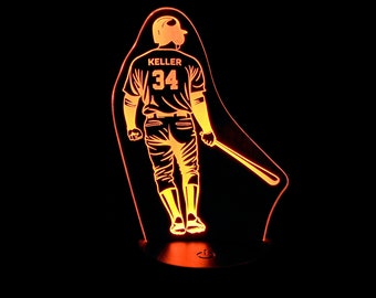 Baseball Player Night Light - 3D LED Lamp - Personalized Birthday Gift For Baseball Players