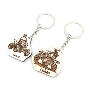 Personalized ATV - 4-Wheeler Wooden Keyring / Keychain With Custom Name Engraving - Gift for ATV Riders
