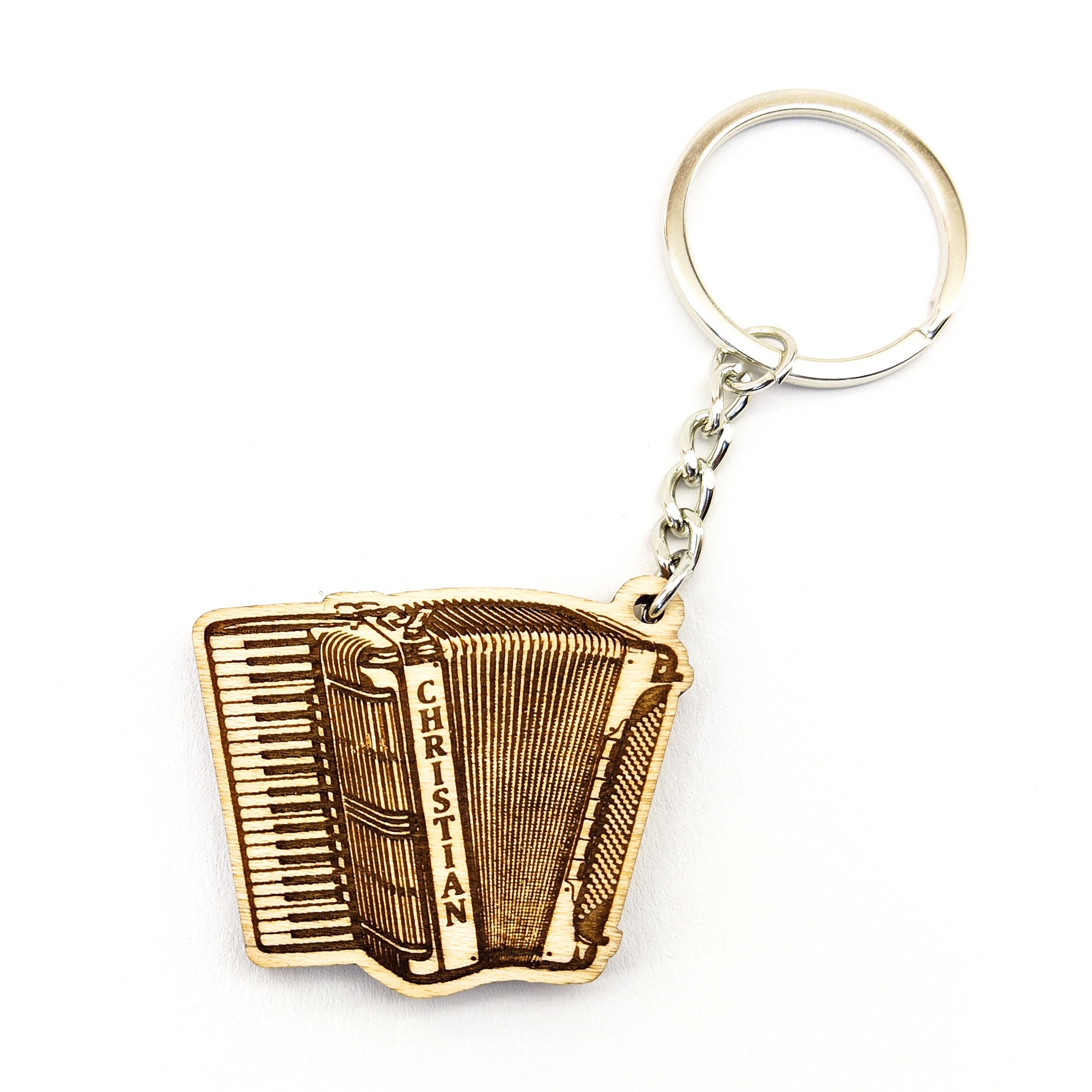 Personalized Pianoaccordion Wooden Keyring / Keychain With Custom Name Engraving Folk Music