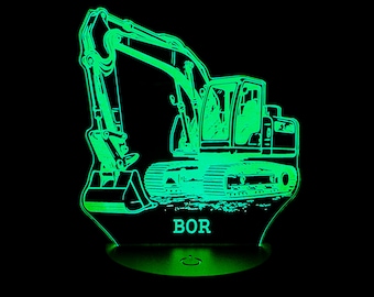 Custom Bagger Nachtlicht - 3D LED Lampe - Personalisiertes Geburtstagsgeschenk für Kinder / Bagger Fans
