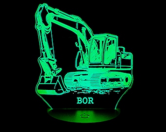 Custom Excavator Night Light - 3D LED Lamp - Personalized Birthday Gift For Kids / Excavator Fans