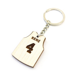 Personalized Basketball Jersey Wooden Keyring / Keychain With Custom Name And Number Engraving