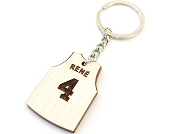 Personalized Basketball Jersey Wooden Keyring / Keychain With Custom Name And Number Engraving