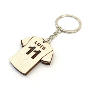 Personalized Football / Soccer Jersey Wooden Keyring / Keychain With Custom Name And Number Engraving
