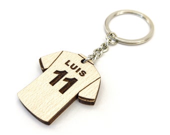 Personalized Football / Soccer Jersey Wooden Keyring / Keychain With Custom Name And Number Engraving