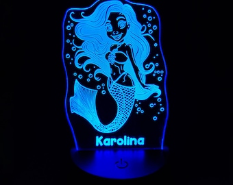 Custom Mermaid Night Light - 3D LED Lamp - Personalized Birthday Gift For Kids Who Love Mermaids