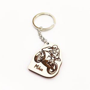 Personalized Motorbike Wooden Keyring / Keychain With Custom Name Engraving - Gift for Motorbike riders