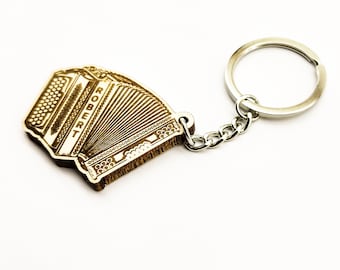 Personalized Accordion Wooden Keyring / Keychain With Custom Name Engraving - Folk Music / Harmonika