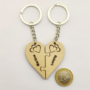 Personalized Interlocking Heart Wooden Keyring / Keychain Set With ...