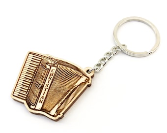 Personalized Piano-Accordion Wooden Keyring / Keychain With Custom Name Engraving - Folk Music / Harmonika - Gift For Accordion Players