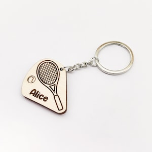Personalized Tennis Wooden Keyring / Keychain With Custom Name Engraving - Gift for Tennis Players